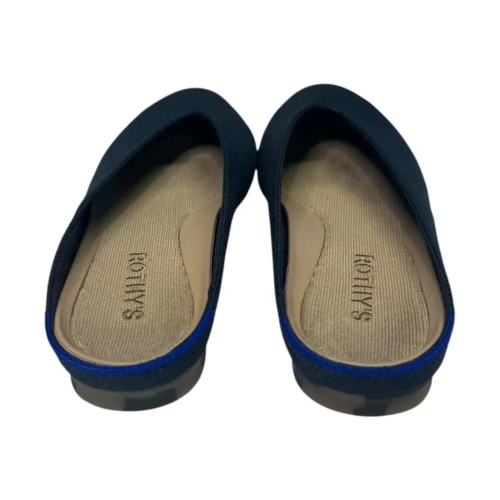 Rothys The Point Shoe Womens 7.5 Navy Knit Pointed Toe Mule Flats Washable Chic